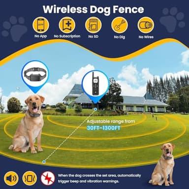 Wireless Dog Fence Electric Fence 185 Days Standby Training Collar, Flash Light & Waterproof Portable Dog Perimeter Collar with 3 Training Mode for 2 Dog Large Medium Upgraded Dark Grey for 2 Dog - Image 2