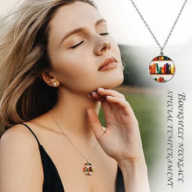 Graduation Gift Bookcase Necklace Hand-made Acrylic Book Lover Necklace Graduation Teachers Day Appreciation Back to School Gifts (Round) - Image 4