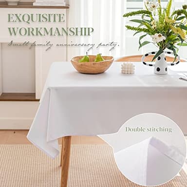 BYDOLL Table Cloth White 60x84 Inch Tablecloth for 6 Foot Rectangle Tables Outdoor Washable Wrinkle Free and Spillproof Polyester Tablecloth for Festival Camping Picnic Party Cover - Image 3