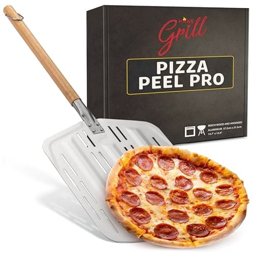 Hans Grill Pizza Peel PRO | Made for XL Pizza 12 inch + | Professional Restaurant Grade Perforated Metal Non-Stick Paddle for launching, turning and retrieving pizzas - Image 1