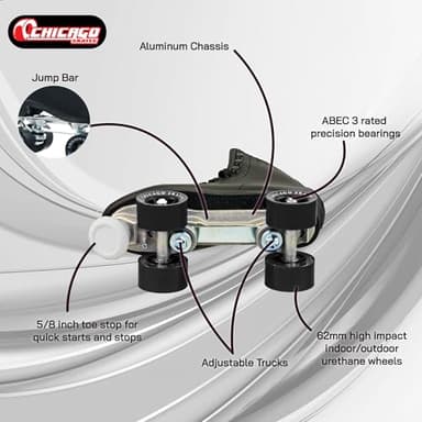 CHICAGO SKATES Men's Premium Leather Lined Rink Roller Skate - Classic Black Quad Skates - Size 8 - Image 3