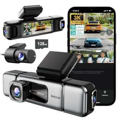 3K 4 Channel Dash Cam, 560° All-Sides View, Front and Rear Inside Car Camera with 3.18”Touch Screen, Dash Camera 24/7 Parking Mode, Built-in GPS 5.8G WiFi Night Vision Voice Control, Free 128GB Card - Image 1