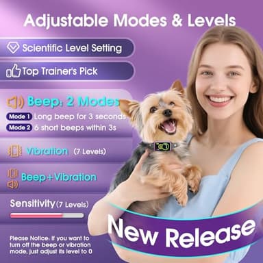 Smart Dog Bark Collar, Automatic Stop Bark Collar for Large, Medium, Small Dogs, Safe & Humane Barking Collar with Beep, Vibration & 7 Adjustable Sensitivity, Anti Barking Device IP67 Waterproof - Image 3