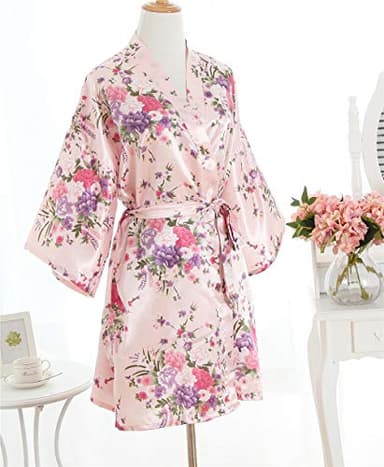 V Vaborous Women's Floral Satin Robes Short Bridesmaid Robes Silk Sleepwear,Floral Pink,XL - Image 4