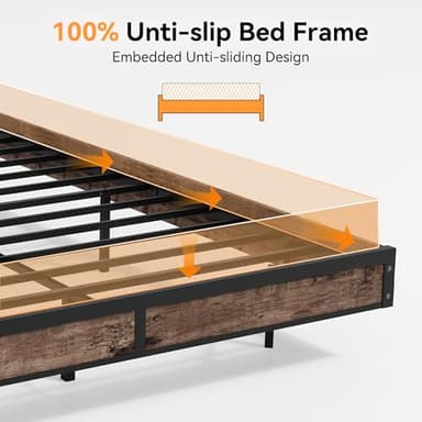 Susalt Queen Size Bed Frame with Storage Headboard, Sturdy Metal Platform Bed Frame with LED Lights and Charging Station, Easy Assembly, No Box Spring Needed, Noise Free, Rustic Brown - Image 6