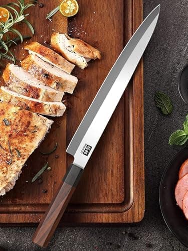 SHAN ZU 10 Inch Sushi Knife, High Carbon Japanese Steel Sashimi Knife, Japanese Knives for Fish Filleting & Slicing, Sushi Making Knives with Red Sandalwood Handle - Image 6