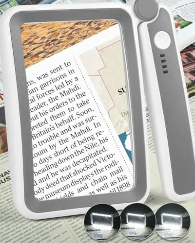 AKKYCVS Magnifying Glass with Light, Rechargeable 5X Large Page Magnifier for Reading, Folding Handheld Dimmable, LED Lighted Rectangle Magnifier for Reading Book Small Print for Seniors Low Vision - Image 1