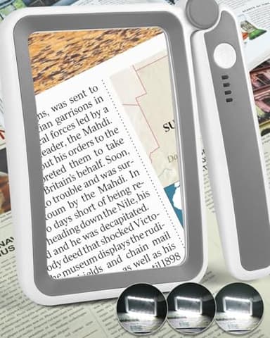 AKKYCVS Magnifying Glass with Light, Rechargeable 5X Large Page Magnifier for Reading, Folding Handheld Dimmable, LED Lighted Rectangle Magnifier for Reading Book Small Print for Seniors Low Vision - Image 1