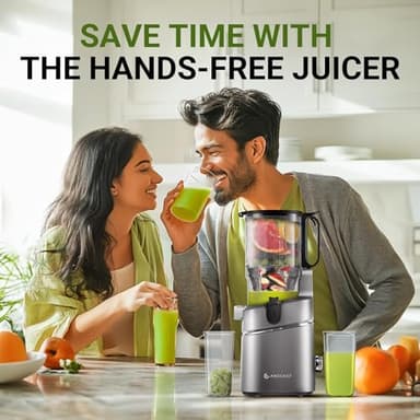 AMZCHEF Juicer Machines, 5.3" Extra Self-Feeding Cold Press Juicer for Whole Vegetable & Fruit, Juice Extractor Machine with Large Auger & Triple Strainers, Easy to Clean, High Juice Yield, Grey - Image 2