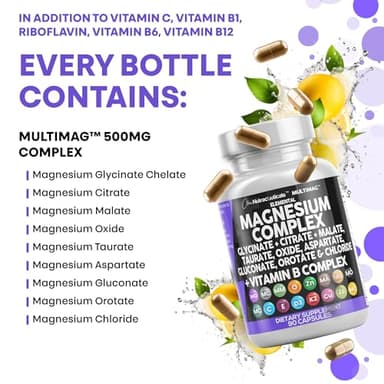 Clean Nutraceuticals Magnesium Complex with Magnesium Glycinate Citrate Malate Oxide Taurate Aspartate Orotate & Mag Chloride, Zinc Copper Manganese & Vitamin C B1 B2 B6 B12 Complex - 1Pack - Image 7