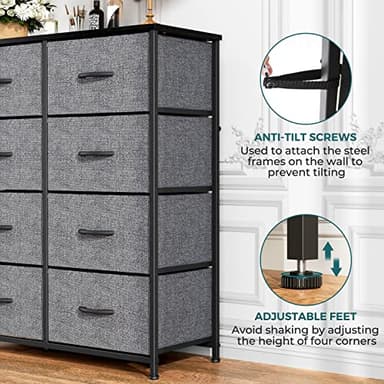 SMUG Dresser, Drawers Dresser for Bedroom Cabinet Organizers Wood Top Table Furniture with 8 Fabric Storage Drawers Chest Tower Unit, Chest of Drawers for Closet, Living Room, Hallway, Porch Grey - Image 5
