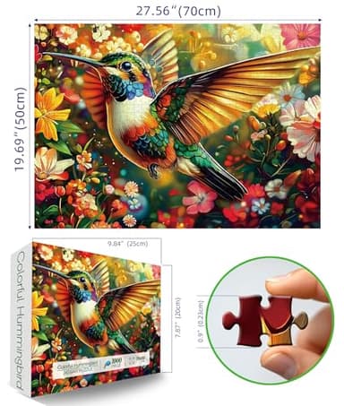 Blueforest Hummingbird Dream 1000 Piece Puzzle for Adults - Vibrant Hummingbird & Flowers Jigsaw Puzzle | Premium Recycled Puzzle with Poster & Letters on Back (27.5" x 19.7") - Image 2
