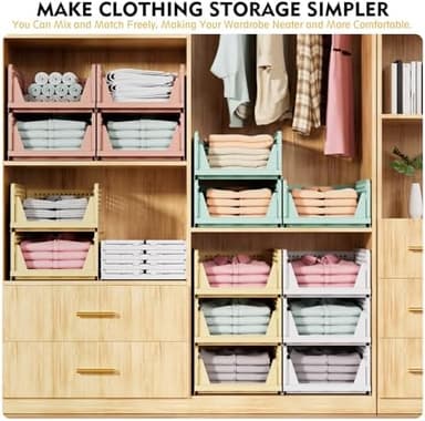 SNSLXH 5 Pack Stackable Closet Storage Basket, Multifunctional & Foldable Closet Organizer for Bathroom Kitchen Laundry Room Wardrobe Storage, Space-Saving Clothes Storage Drawer Organizer, White - Image 5