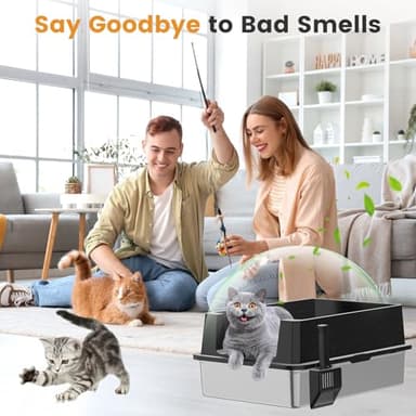 XXXL Stainless Steel Litter Box,Extra Large 28" L x 20" W Metal Litter Box for Big Cats & Multiple Cats with High Sided, Anti-Urine Leakage, Non-Sticky, Easy Cleaning, Include Scoop(Black) - Image 7