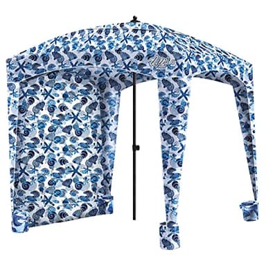 Qipi Beach Cabana - Easy to Set Up Canopy, Waterproof, Portable 6' x 6' Beach Shelter, Included Side Wall, Shade with UPF 50+ UV Protection, Ultimate Sun Umbrella - for Kids, Family - Sea Life - Image 1