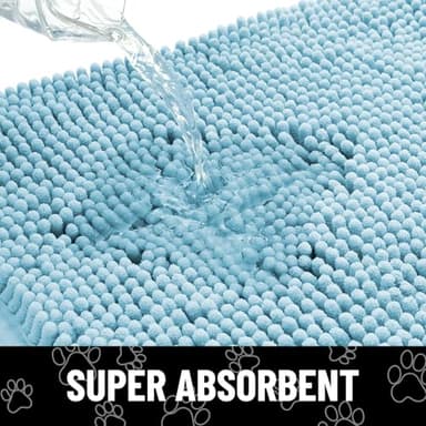 Smiry Dog Door Mat for Muddy Paws, Absorbent Dirt Trapper Non Slip Quick Dry Washable Chenille Mat for Mud Dogs, Entry Rug for Indoor and Outdoor (40x32 Inches, Sky Blue) - Image 5