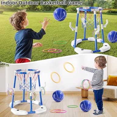 NIPLOOOW Pool Basketball Hoop, 2-in-1 Floating Pool Toys Ring Game with 4 Balls and Pump, Outdoor Swimming Pool Basketball Games Water Play Toy Family Party for Kids Adults Age 3-12 (Blue) - Image 3