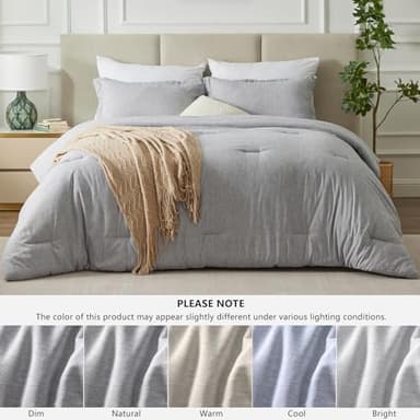 CozyLux Queen Comforter Set - 3 Pieces Light Grey Soft Luxury Cationic Dyeing Queen Comforter for All Season, Light Gray Breathable Lightweight Fluffy Bedding Sets with 1 Comforter and 2 Pillow Shams - Image 6