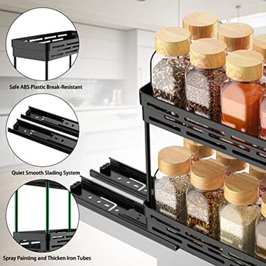 2 Pack Pull Out Spice Rack Organizer for Cabinet, Slide Out Spice Racks Organizer, Spice Cabinet Organizers, Cabinet Size Need:12'' Highx11'' Deepx5'' Wide,Hold 10 Spice Jar Each Tier-2Tier, Black - Image 7