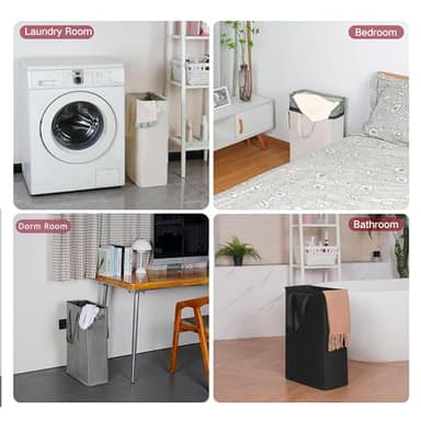 efluky Slim Laundry Basket, Narrow Laundry Hamper with Handles, Collapsible Dirty Clothes Hamper, Tall Laundry Bin for Laundry Room, Dorm and Bedroom, 12.7 Gallons(48L) Beige - Image 7