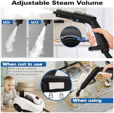 TVD Steam Cleaner, Heavy Duty Canister Steamer with 28 Accessories, Steam Mop with 5M Extra-Long Power Cord for Home Floor Cleaning, Grout, Wallpaper Removal, Upholstery, Car Detailing,White, Large - Image 4