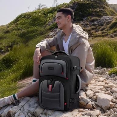 LOVEVOOK Backpack Men - 18inch Travel laptop backpack 45L Large Carry On Backpack Personal Item Size, Airline Approved waterproof backpack with 3 Packing Cubes,Black&Gray - Image 2