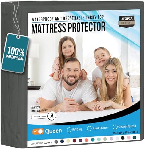 Utopia Bedding Waterproof Mattress Protector Queen Size, Premium Terry Mattress Cover 200 GSM, Breathable, Fitted Style with Stretchable Pockets (Gray) - Image 1