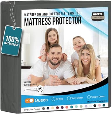 Utopia Bedding Waterproof Mattress Protector Queen Size, Premium Terry Mattress Cover 200 GSM, Breathable, Fitted Style with Stretchable Pockets (Gray) - Image 1