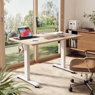 Veken 47.2 Inch Electric Standing Desk, Height Adjustable Sit Stand Up, Wood Desktop, Work Home Office Computer PC Desks, Gaming Writing Study Bedroom Rising Table, Nature - Image 2