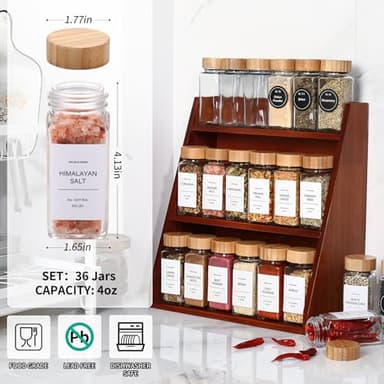 DWTS DANWEITESI 36 Pcs Glass Spice Jars - 4oz With Bamboo Lids, Empty Bottles With Labels, Kitchen Spice Jars With Shaker Lids - Image 2