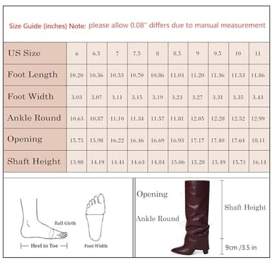 Modatope Burgundy Slouchy Shark Knee High Boots for Women Chunky Heel Fold Over Boots Pointed Toe Tall Boots Zipper Long Boot Size 6.5 - Image 7