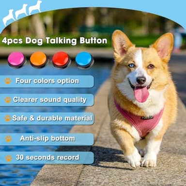 BoArt Voice Recording Button, Dog Buttons for Communication Pet Training Buzzer, 30 Second Record&Playback, Voice Recording Clicker for Cat, Puppy, Pet Trainin, Funny Gift for Study Office Home 4 Pcs - Image 2