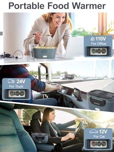 SOHIDA Heated Lunch Box, 80W Electric Lunch Box with Two 1.5L Stainless Steel Interchangeable Containers and Lids, 12V/24V/110V Food Warmer with Utensils and Insulated Bag for Car/Truck/Office (Black) - Image 6