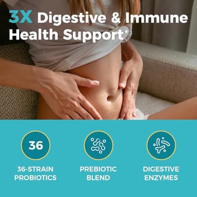 NewRhythm Probiotics 120 Billion CFU 36 Strains, 3-in-1 Probiotics for Digestive Health & Immune Support with Prebiotics & Enzymes, Probioticos for Women & Men, Vegan Targeted Release Supplement, 30ct - Image 4