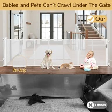 Reinforced 120 Inch Retractable Baby Gates for Doorway, Bottom Anti-Crawl 10 Foot Extra Long Baby Gate, Indoor/Outdoor Retractable Dog Gate for Doorway, Extra Wide Pet Gates for Wide Openings, White - Image 4