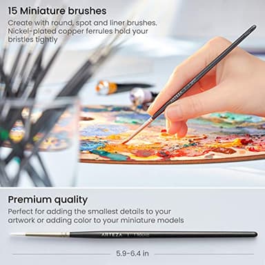 Arteza Acrylic Painting Art Set, 12 Colors Acrylic Paint, 15 Detail Brushes and 7x8.6 Inches Foldable Canvas Paper Pad Bundle, Art Supplies for Artists & Hobby Painters - Image 5