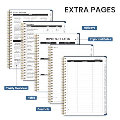 2026 Planner, Monthly and Weekly Calendar Planner for Women, January 2026 - December 2026, Hardcover Pretty 2026 Agenda Planner Book with Tabs, Spiral Bound, Perfect for School Office Home Supplies, 6.3" x 8.5" - Blue Floral - Image 5