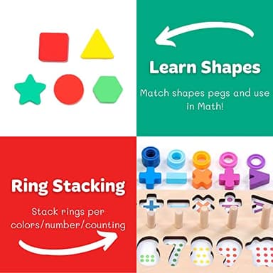 GeroCrew Wooden Montessori Toys for Kids Toddler Number Puzzles Sorter Counting Shape Stacker Stacking Game Preschool Toys for Boy Girl Learning Education Math Blocks Year Old Girl Gifts (Rainbow) - Image 5