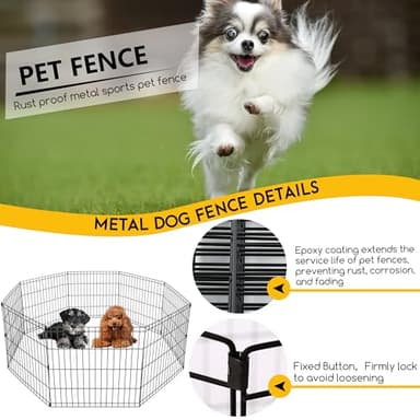 FDW 24 Inch Dog Pen 8 Panel Dog Playpen Indoor Outdoor Metal Puppy Pet Fence Portable Folding Animal Exercise Fence,Black - Image 2