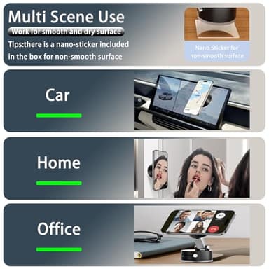 TUTGLOBAL Vacuum Suction Magnetic Car Phone Holder Mount Fit All Phones,Adjustable Phone Holders for Your Car,Mechanical Lock No Need Charging,Metal Ring Stick Outside if Case Non-Magnetic - Image 2