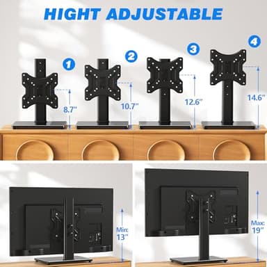 Rfiver Universal Swivel Tabletop TV Stand for Flat Screens 23 24 26 32 39 40 42 43 Inch, Heavy Duty Center Pedestal Stand Replacement with Black Tempered Glass Base and Height Adjustable Mount - Image 4