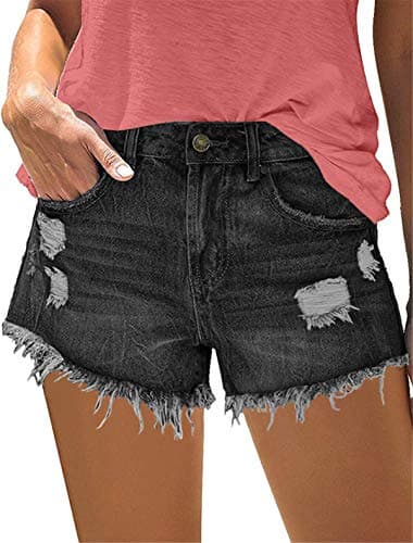 MODARANI Boyfriend Cut Off Cute Denim Shorts Womens Distressed Jean Short Casual Frayed Shorts Black XXL - Image 1