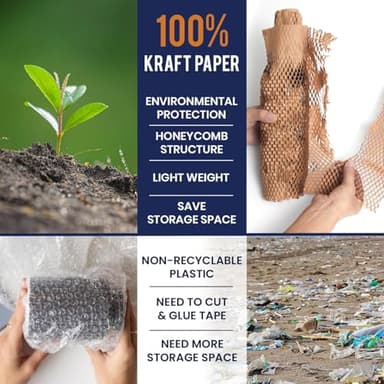 Honeycomb Packing Paper 12" x 150ft with Rope & 20 Fragile Stickers|Shipping & Moving Supplies|Small Business Packaging Supplies|Eco Friendly Bubble Wrap Packing Boxes for Moving Certified FSC C204227 - Image 3