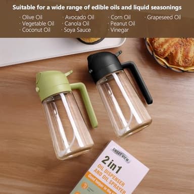 SWEET VIEW Olive Oil Sprayer for Cooking, 470ml 2 In 1 Glass Oil Dispenser/Pour Bottle, Kitchen Accessories, Kitchen Gadgets for Air Fryer, Salad, BBQ (Black) - Image 7