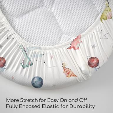 Nap Mat Sheet 47"x24", 3 Pack Dinosaur Baby Crib Sheets Fitted Elastic Corners, Preschool Day Care Rest Mat Cover, Soft Breathable - Compatible with Regalo My Cot, Joovy Travel Cot - Image 4