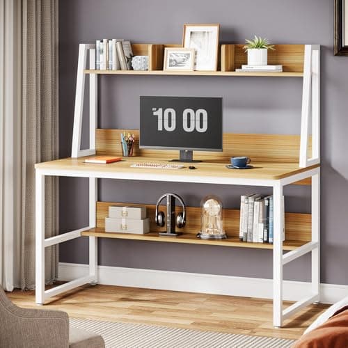 Tribesigns Computer Desk with Hutch, 47 inches Home Office Desk with Space Saving Design with Bookshelf for Small Spaces - Image 1