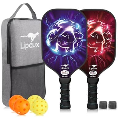 Lipaux Pickleball Paddles Set of 2, USAPA Approved Pickleball Rackets Material with Carbon Fiber, Lightweight Pickleball Paddle Set with 2 Paddles, 4 Balls, 2 Grip Tapes and Carry Bag - Image 1