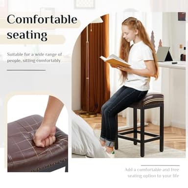 Sweetcrispy Bar Stools Set of 2, 24 Inch Counter Height Stools, PU Leather Upholstered Bar Chairs with Footrest, Modern Bar Stools for Kitchen Island, Dining, Living Room, Brown - Image 3