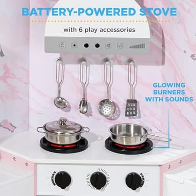 Best Choice Products Pretend Play Corner Kitchen, Ultimate Interactive Wooden Kids Playset w/Lights & Sounds, Ice Maker, Hood - Pink - Image 8