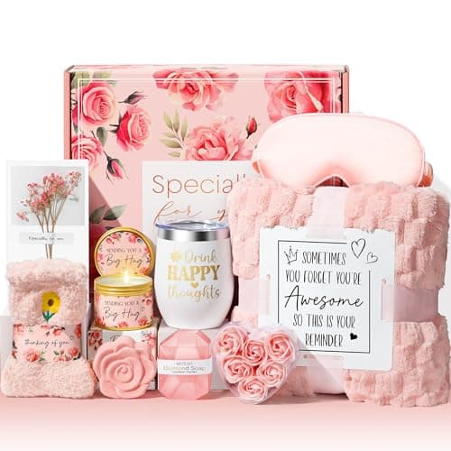 Birthday Gifts for Women Self Care Gifts, Rose Spa Gifts Baskets Bath Set Get Well Gifts Care Package Relaxation Valentines Day Gifts for Her Women Mom Sister Friend Wife Girlfriend Teacher w/ Blanket - Image 1